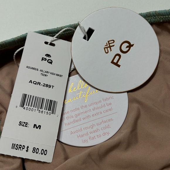 PilyQ Aquarius Hillary High Waist Teeny Green Swimwear Bikini Bottom Size M NWT - Picture 4 of 10